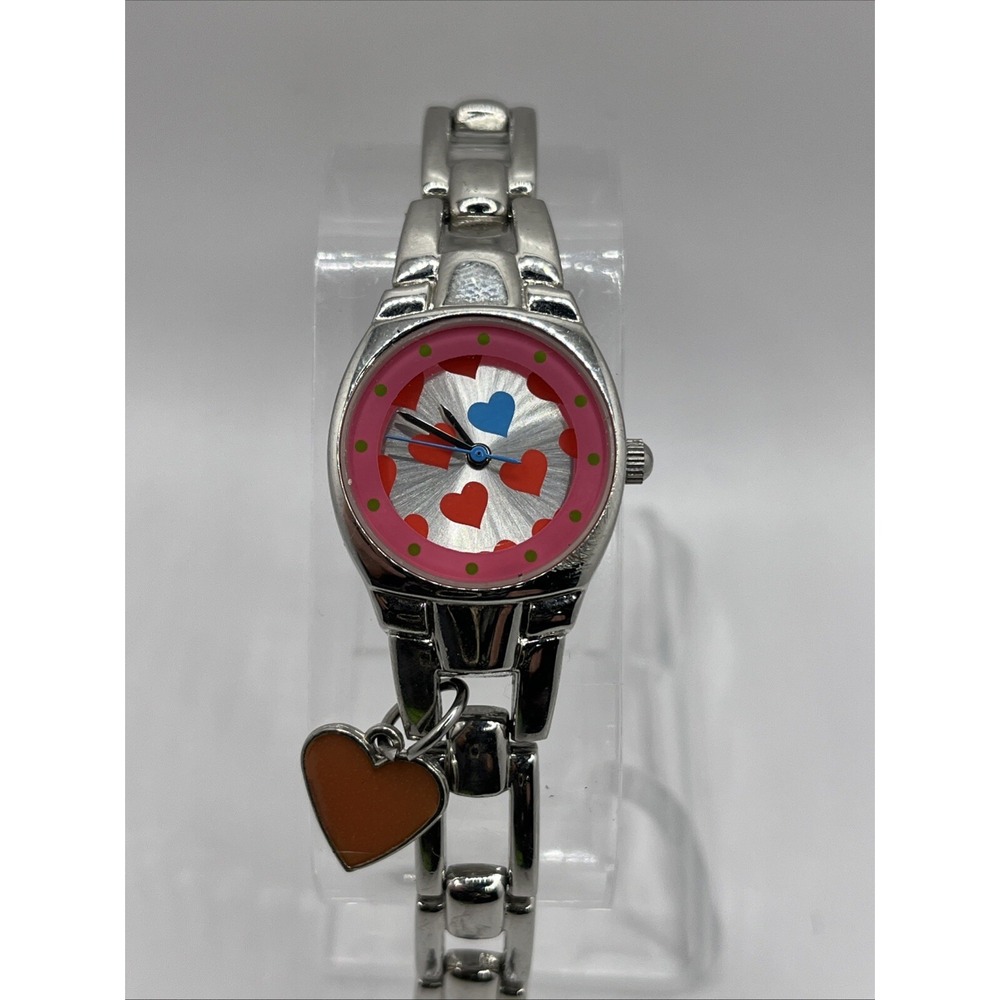 Faded Glory Women's Quartz Watch Heart Dial 7" Band Heart Charm- New Battery